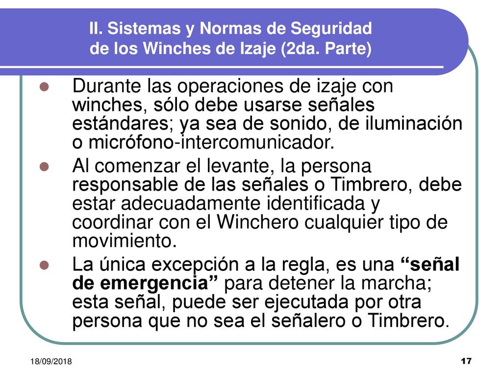 II. Sistemas y Normas de Seguridad de los Winches de Izaje (2da. Parte)