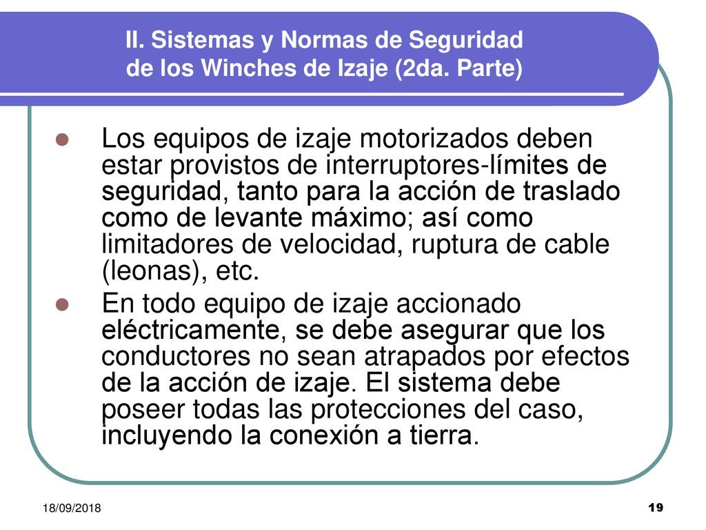II. Sistemas y Normas de Seguridad de los Winches de Izaje (2da. Parte)