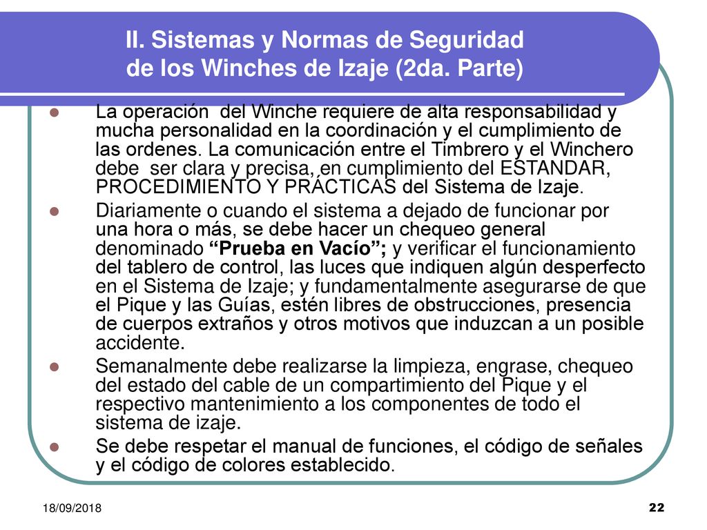 II. Sistemas y Normas de Seguridad de los Winches de Izaje (2da. Parte)
