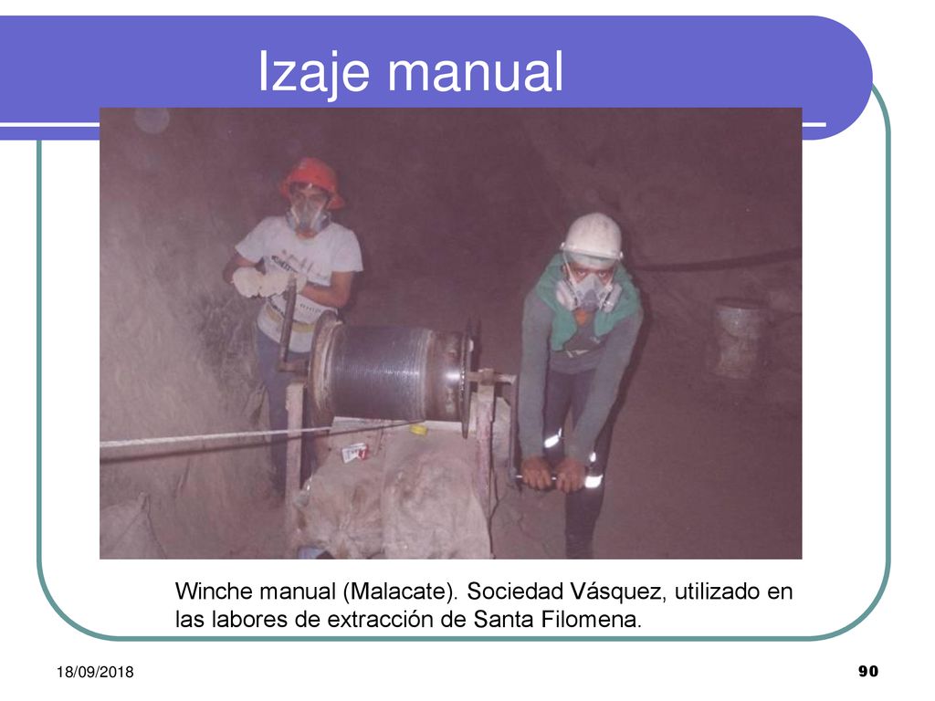 Izaje manual Winche manual (Malacate). Sociedad Vásquez, utilizado en las labores de extracción de Santa Filomena.