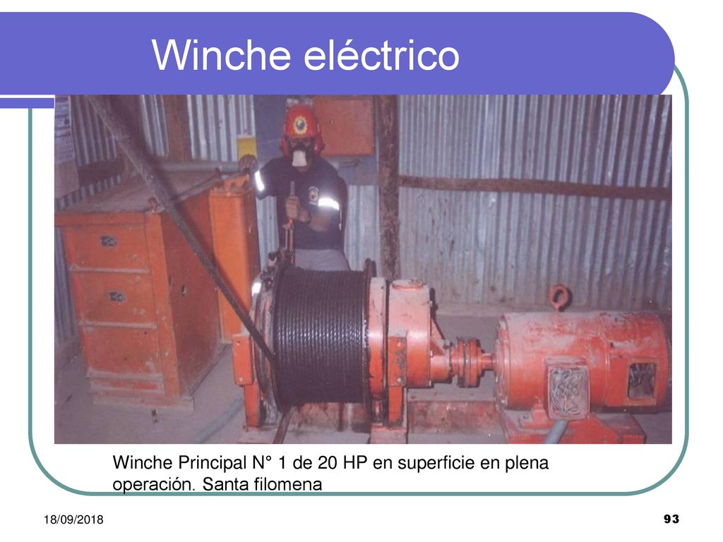 Winche eléctrico Winche Principal N° 1 de 20 HP en superficie en plena operación.
