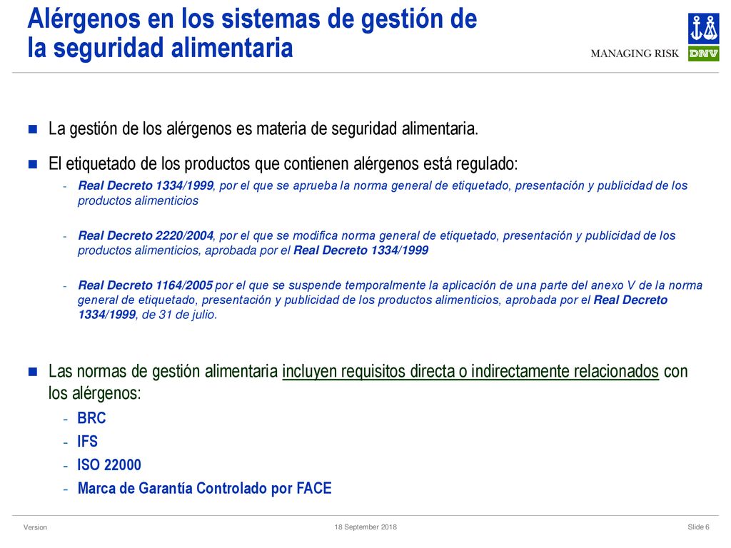 Alérgenos en los sistemas de gestión de la seguridad alimentaria