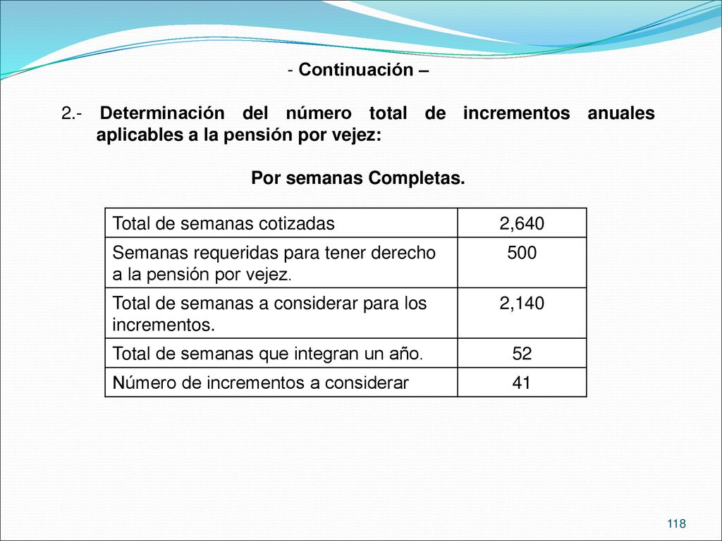 Continuación – 2.- Determinación del número total de incrementos anuales aplicables a la pensión por vejez: