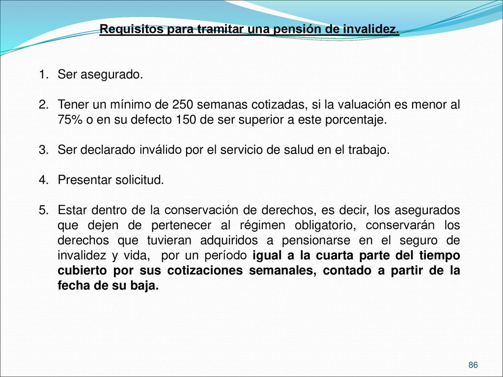 Requisitos para tramitar una pensión de invalidez.