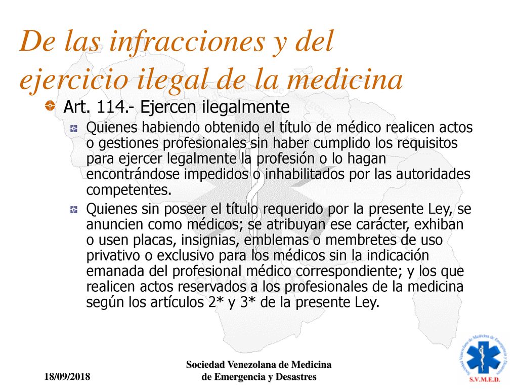 De las infracciones y del ejercicio ilegal de la medicina