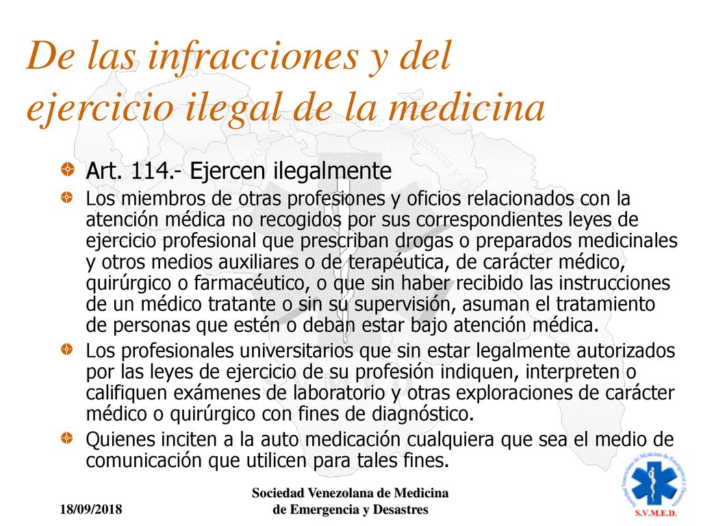 De las infracciones y del ejercicio ilegal de la medicina