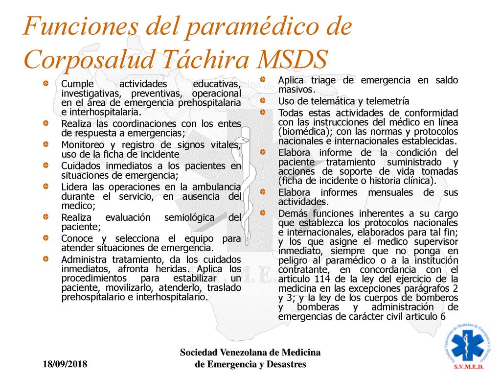 Funciones del paramédico de Corposalud Táchira MSDS