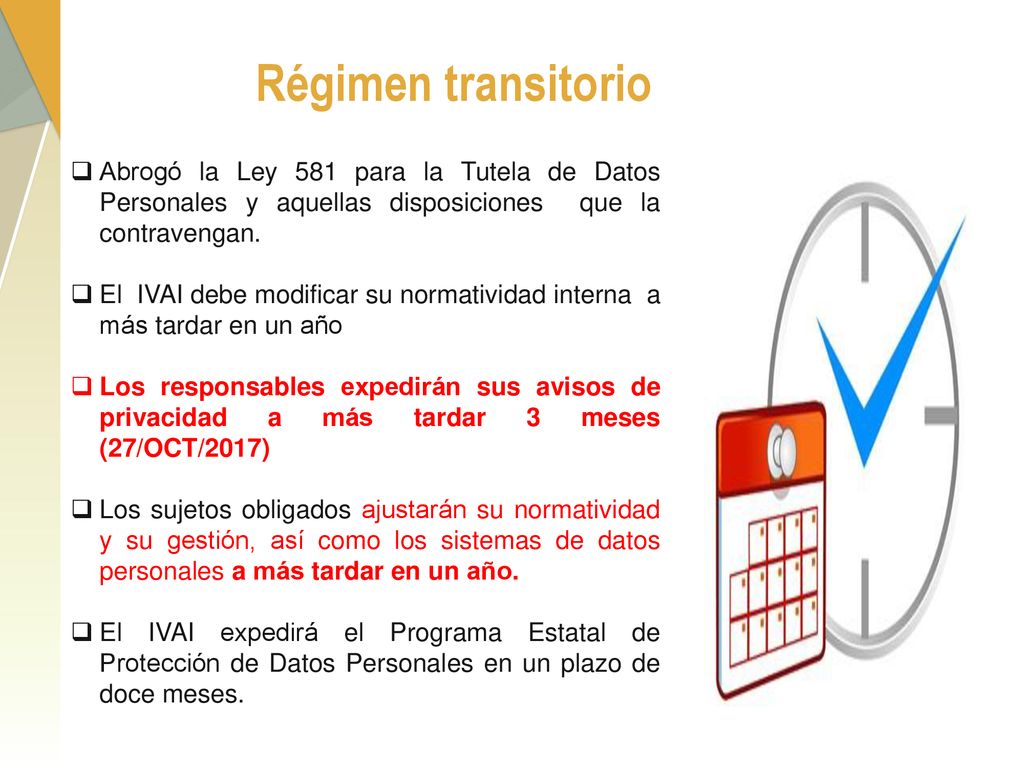 Régimen transitorio Abrogó la Ley 581 para la Tutela de Datos Personales y aquellas disposiciones que la contravengan.
