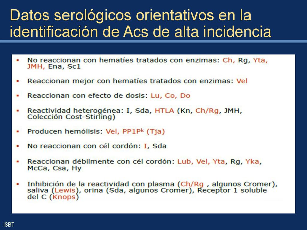 Datos serológicos orientativos en la identificación de Acs de alta incidencia