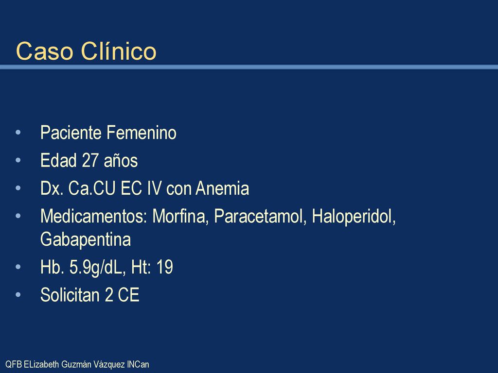 Caso Clínico Paciente Femenino Edad 27 años Dx. Ca.CU EC IV con Anemia