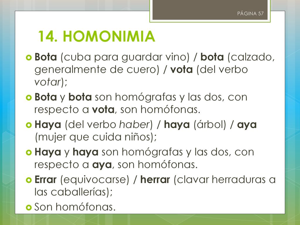 PÁGINA HOMONIMIA. Bota (cuba para guardar vino) / bota (calzado, generalmente de cuero) / vota (del verbo votar);