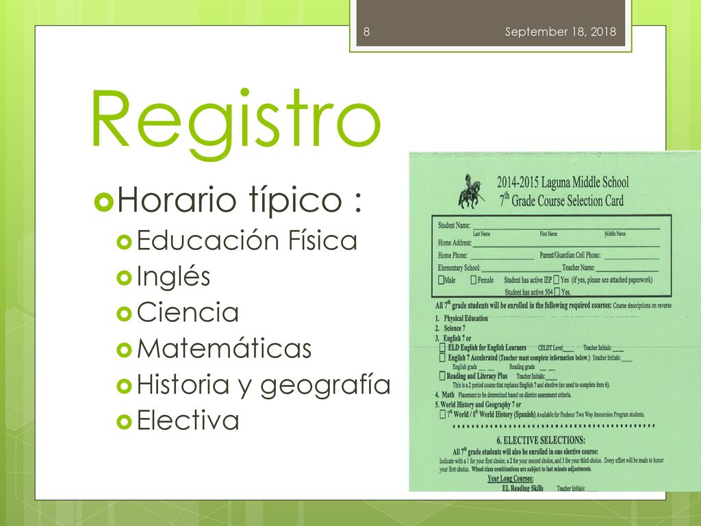 Registro Horario típico : Educación Física Inglés Ciencia Matemáticas