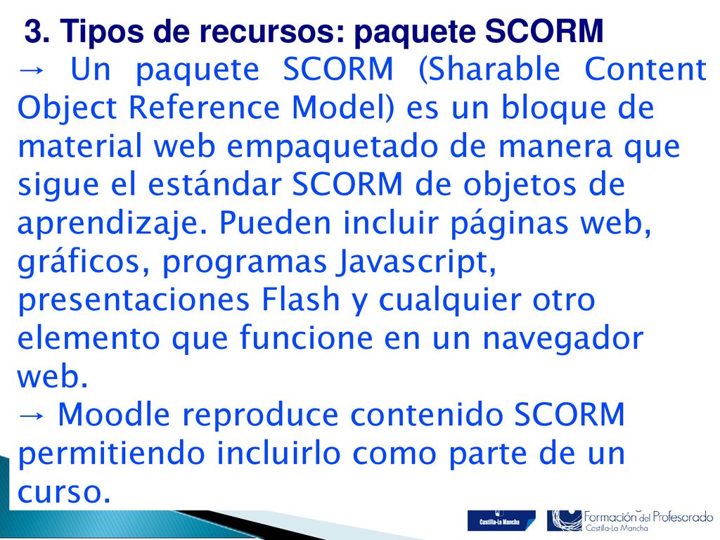 3. Tipos de recursos: paquete SCORM