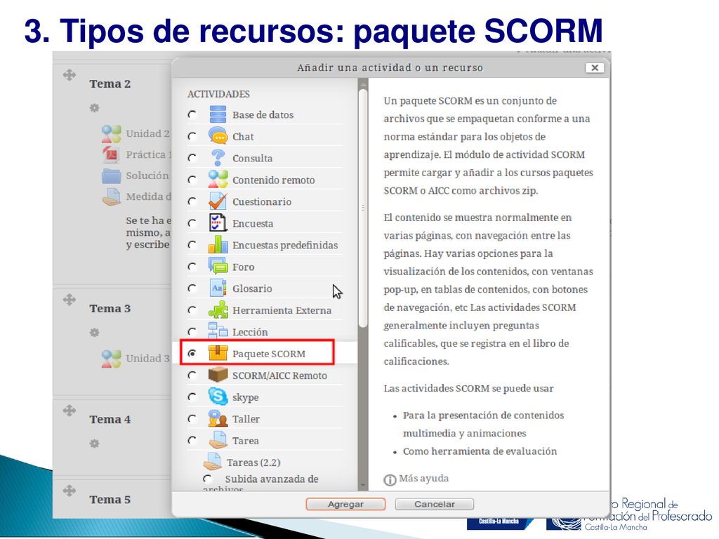 3. Tipos de recursos: paquete SCORM