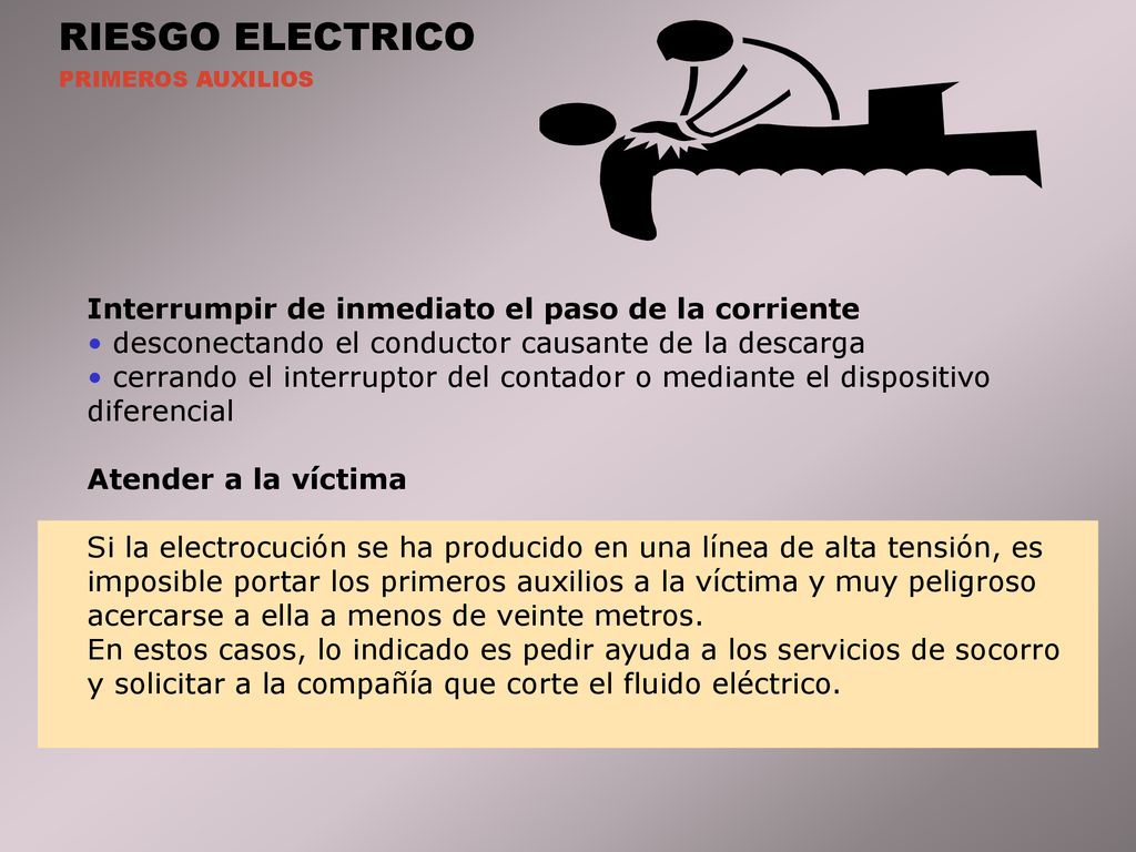RIESGO ELECTRICO Interrumpir de inmediato el paso de la corriente