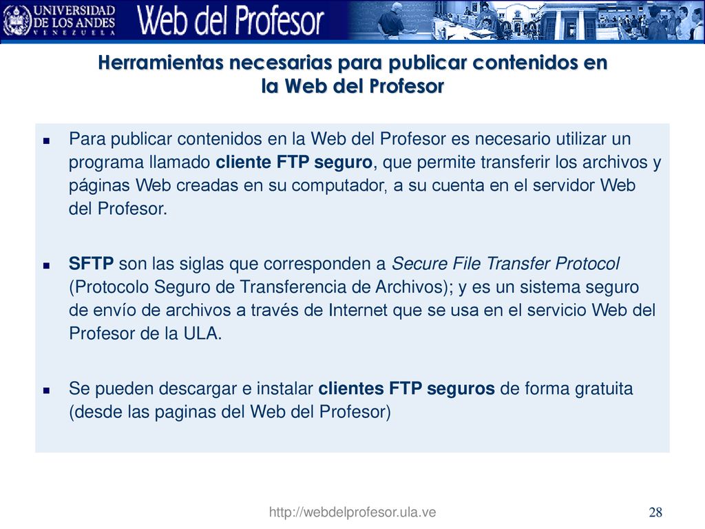 Herramientas necesarias para publicar contenidos en la Web del Profesor
