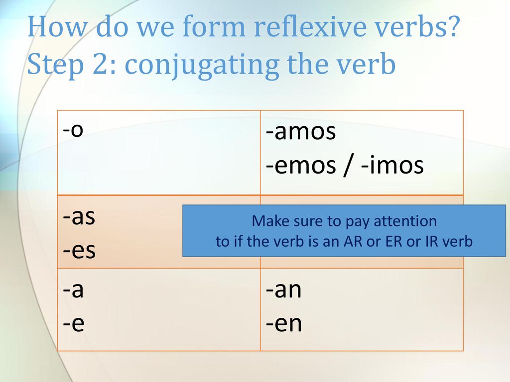 How do we form reflexive verbs Step 2: conjugating the verb