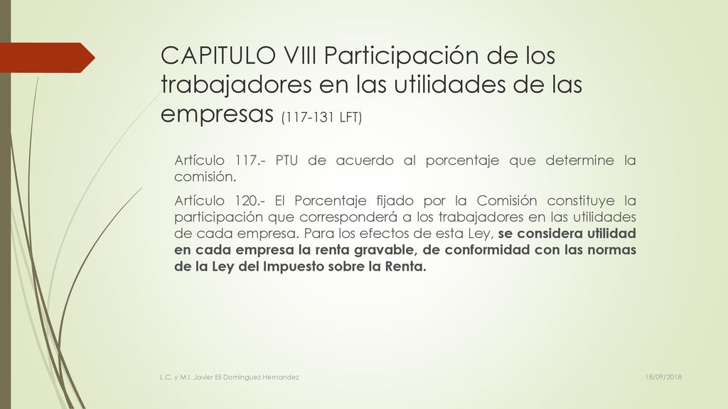 CAPITULO VIII Participación de los trabajadores en las utilidades de las empresas ( LFT)