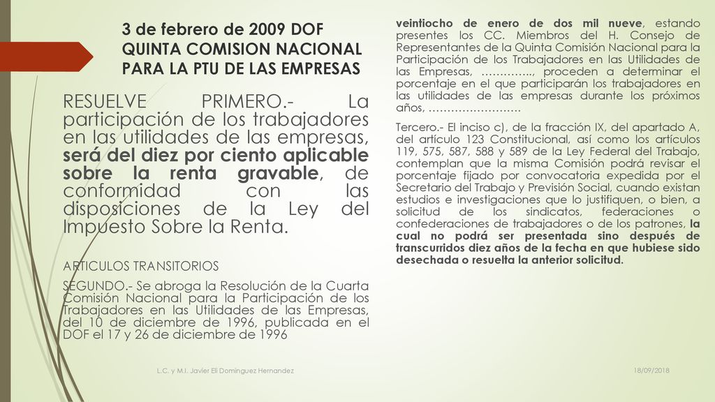 3 de febrero de 2009 DOF QUINTA COMISION NACIONAL PARA LA PTU DE LAS EMPRESAS