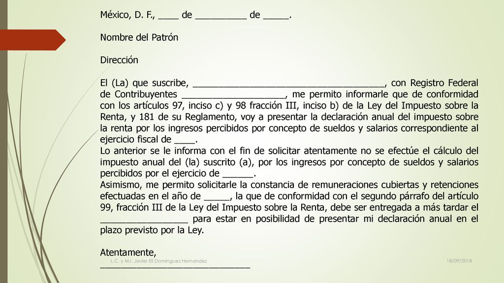 México, D. F. , ____ de __________ de _____
