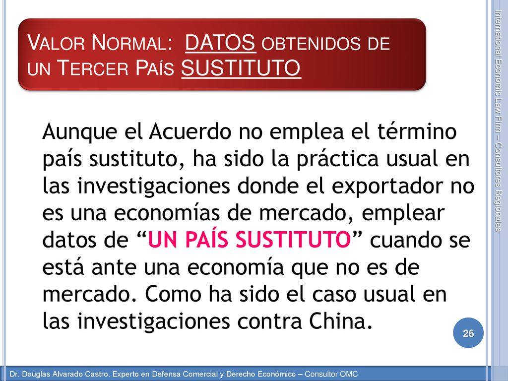 Valor Normal: DATOS obtenidos de un Tercer País SUSTITUTO