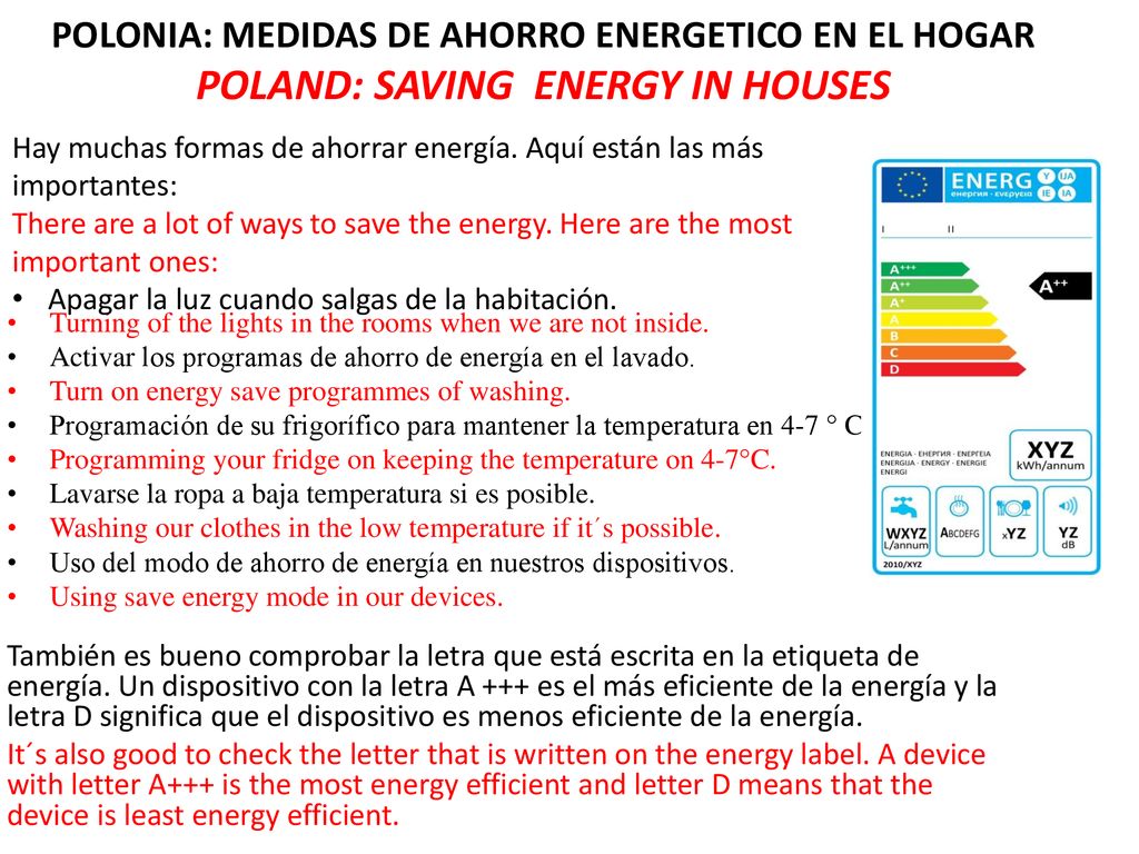 POLONIA: MEDIDAS DE AHORRO ENERGETICO EN EL HOGAR POLAND: SAVING ENERGY IN HOUSES
