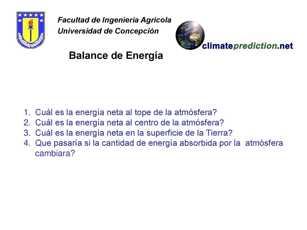 Balance de Energía Cuál es la energía neta al tope de la atmósfera