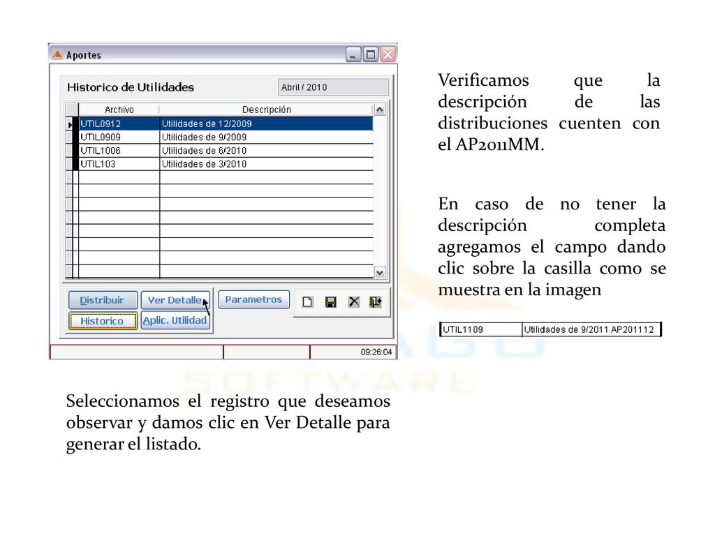 Verificamos que la descripción de las distribuciones cuenten con el AP2011MM.