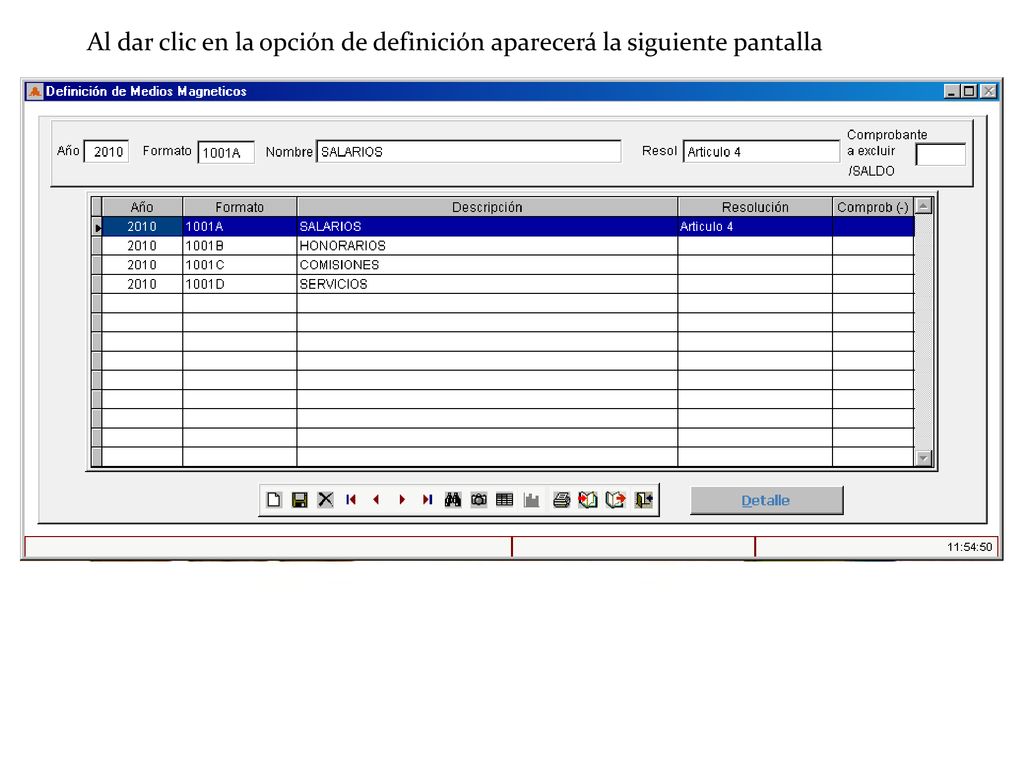 Al dar clic en la opción de definición aparecerá la siguiente pantalla