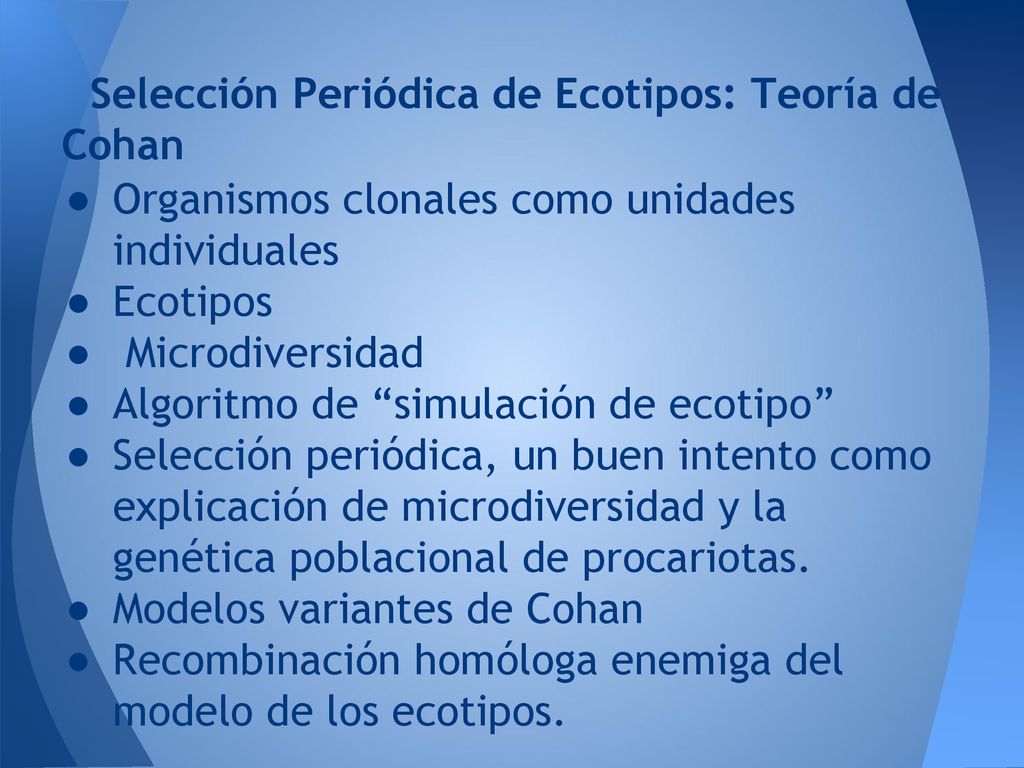 Selección Periódica de Ecotipos: Teoría de Cohan