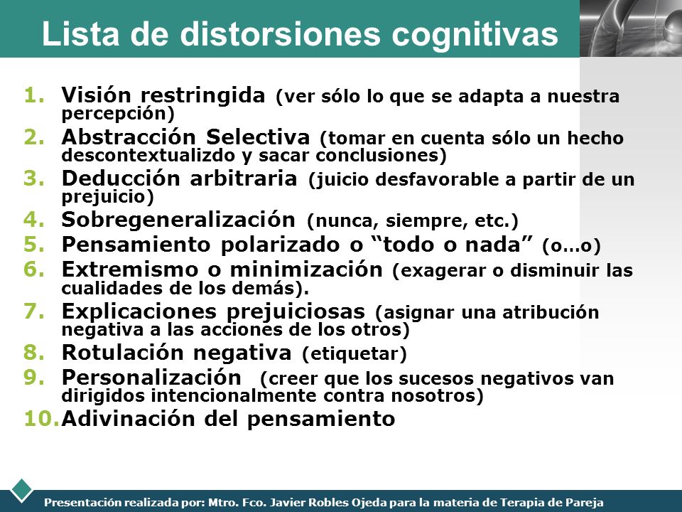 Lista de distorsiones cognitivas