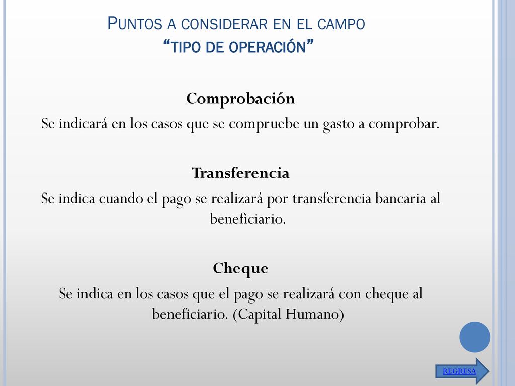 Puntos a considerar en el campo tipo de operación