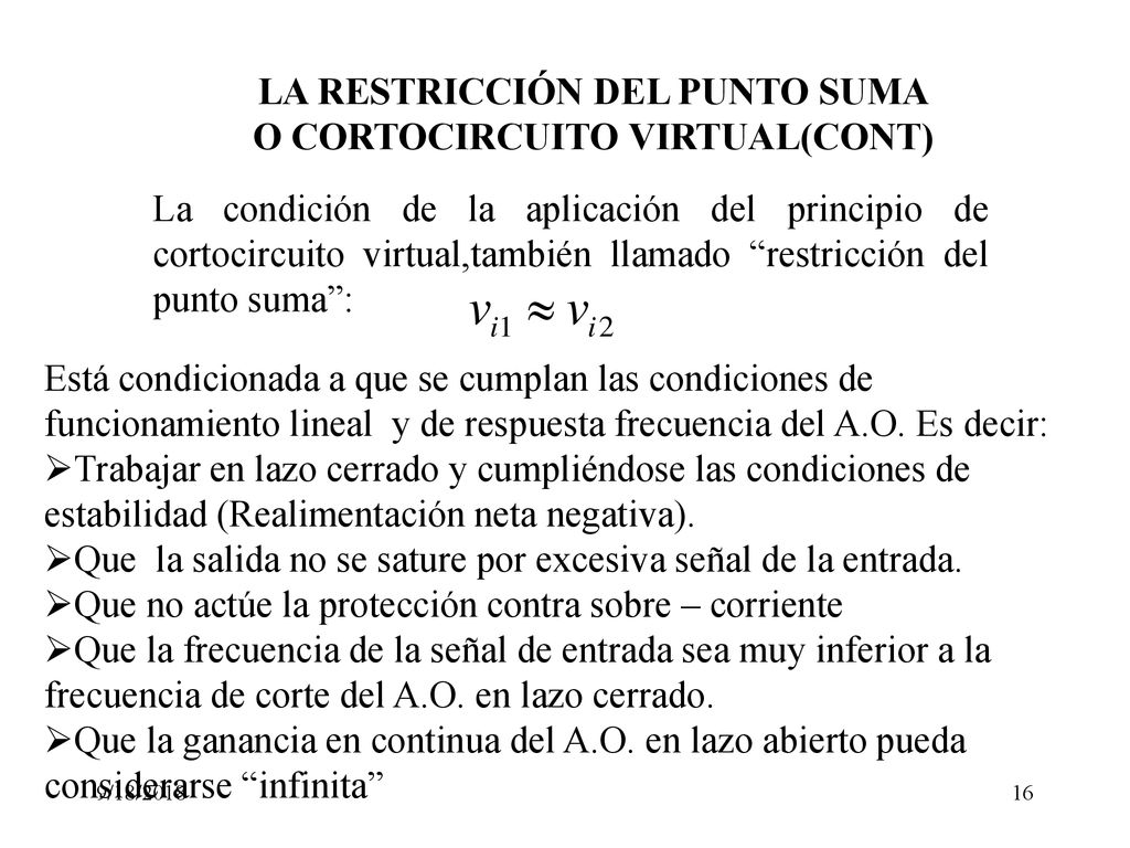 LA RESTRICCIÓN DEL PUNTO SUMA O CORTOCIRCUITO VIRTUAL(CONT)