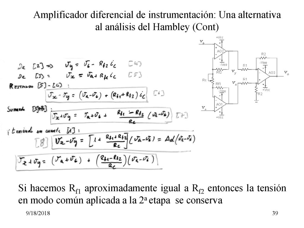 Amplificador diferencial de instrumentación: Una alternativa al análisis del Hambley (Cont)