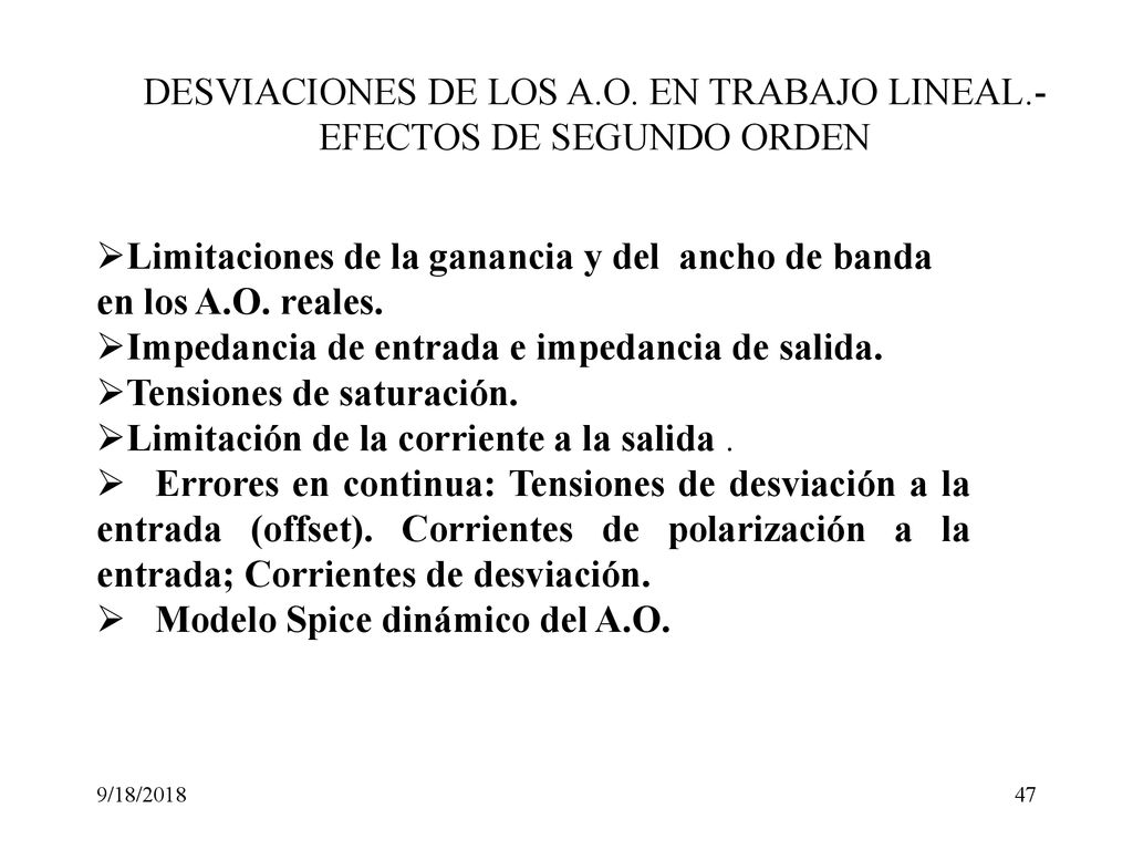 DESVIACIONES DE LOS A.O. EN TRABAJO LINEAL.- EFECTOS DE SEGUNDO ORDEN