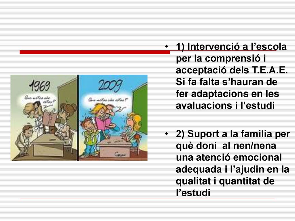 1) Intervenció a l’escola per la comprensió i acceptació dels T. E. A