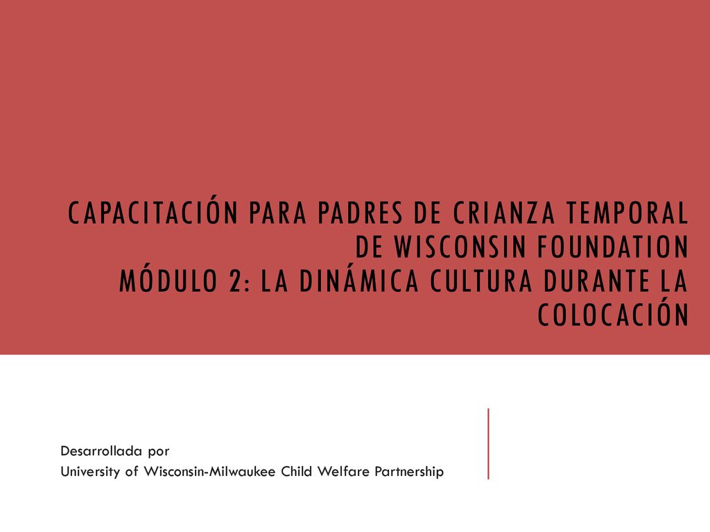 Capacitación para padres de crianza temporal de Wisconsin Foundation Módulo 2: La dinámica cultura durante la colocación