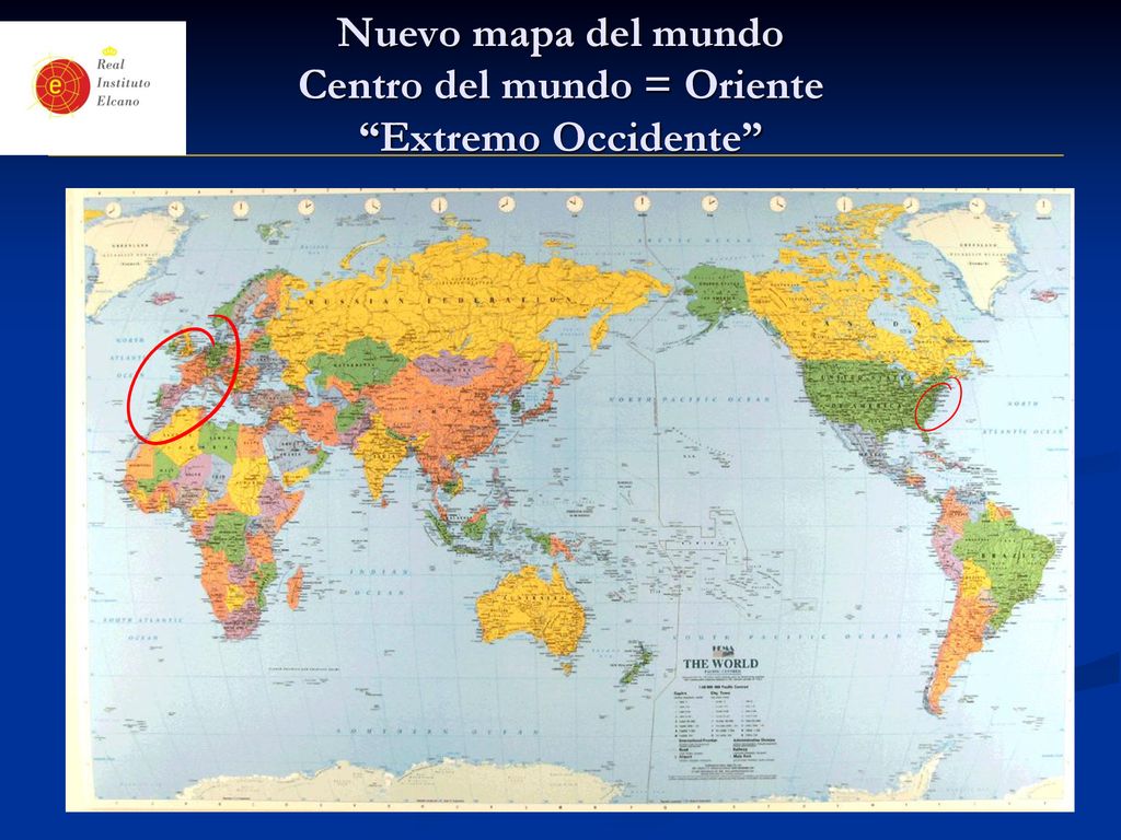Nuevo mapa del mundo Centro del mundo = Oriente Extremo Occidente