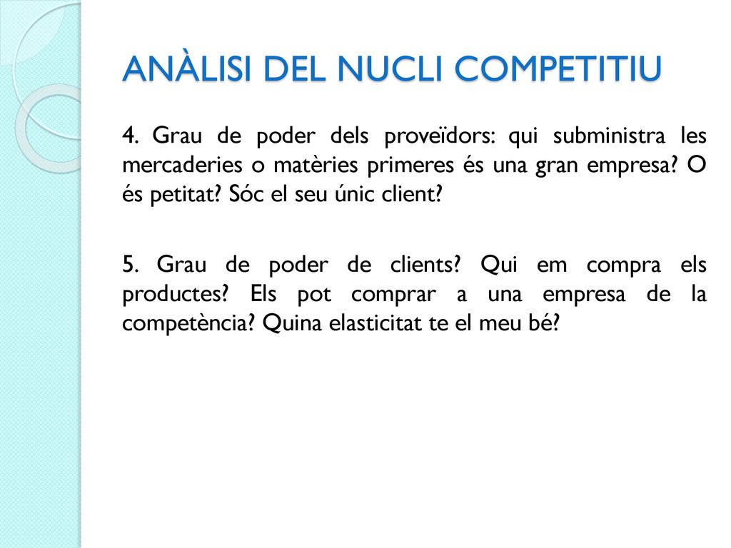 ANÀLISI DEL NUCLI COMPETITIU