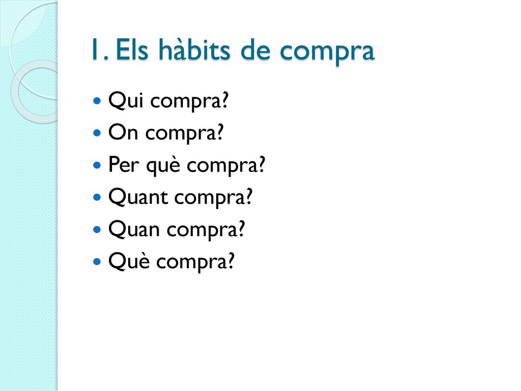 1. Els hàbits de compra Qui compra On compra Per què compra