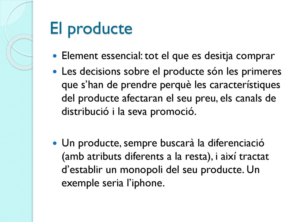El producte Element essencial: tot el que es desitja comprar