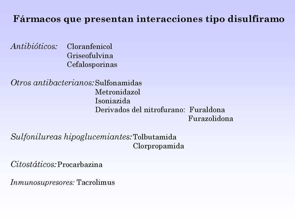 Fármacos que presentan interacciones tipo disulfiramo