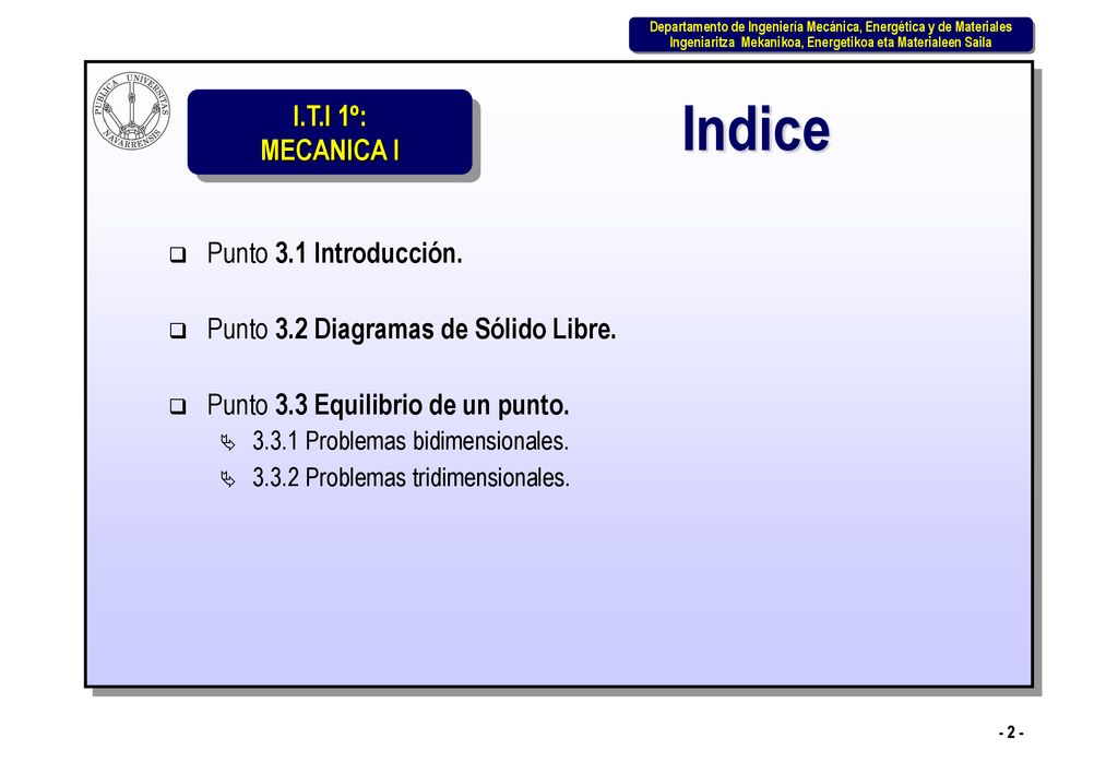 Indice Punto 3.1 Introducción. Punto 3.2 Diagramas de Sólido Libre.