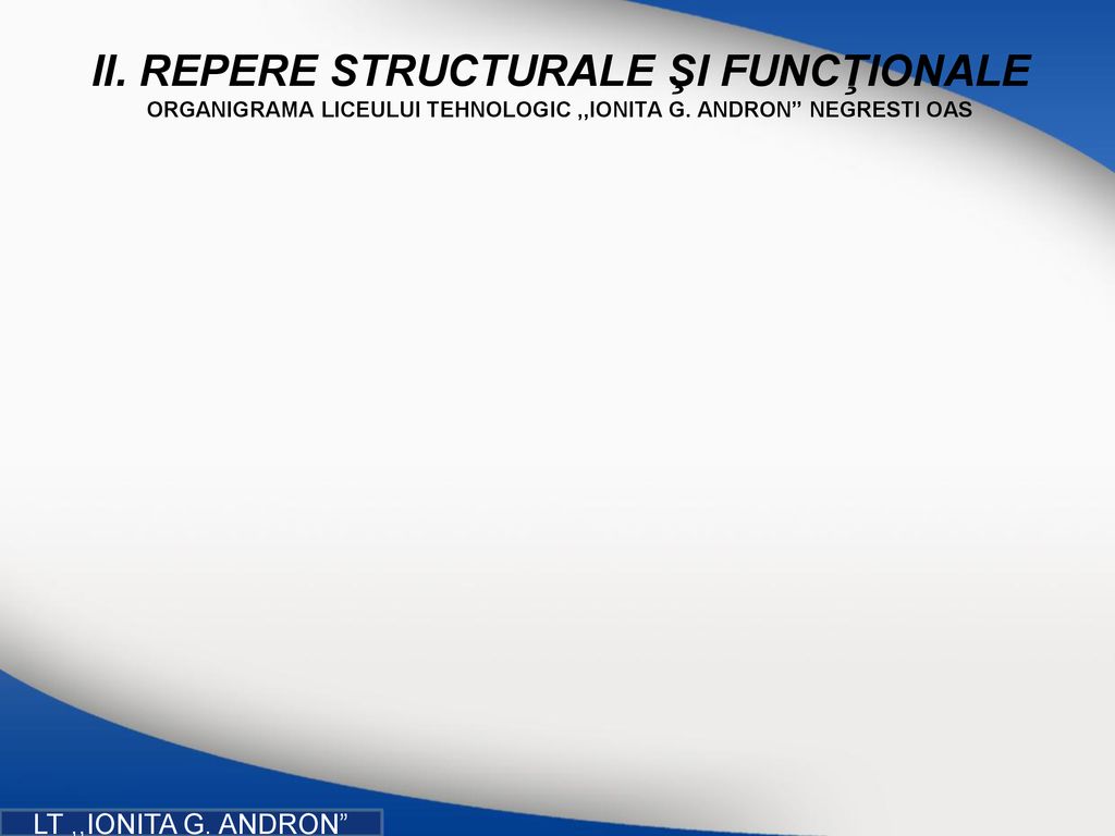 II. REPERE STRUCTURALE ŞI FUNCŢIONALE ORGANIGRAMA LICEULUI TEHNOLOGIC ,,IONITA G. ANDRON NEGRESTI OAS
