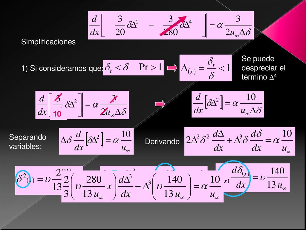 Simplificaciones Se puede despreciar el término D4. 1) Si consideramos que: 10. Separando variables: