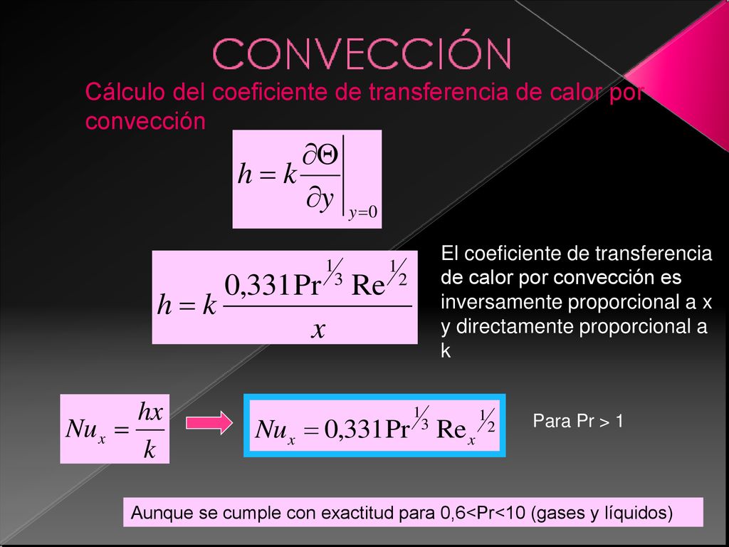 Cálculo del coeficiente de transferencia de calor por convección