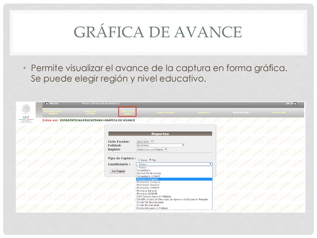 Gráfica de avance Permite visualizar el avance de la captura en forma gráfica.