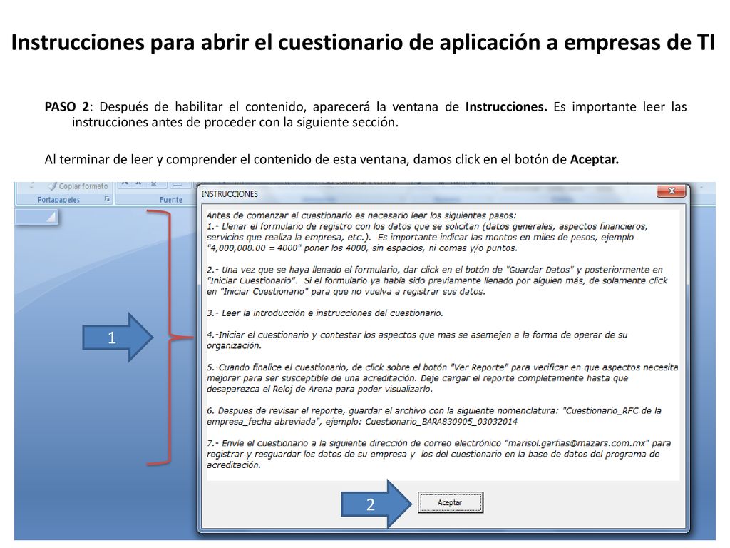 Instrucciones para abrir el cuestionario de aplicación a empresas de TI