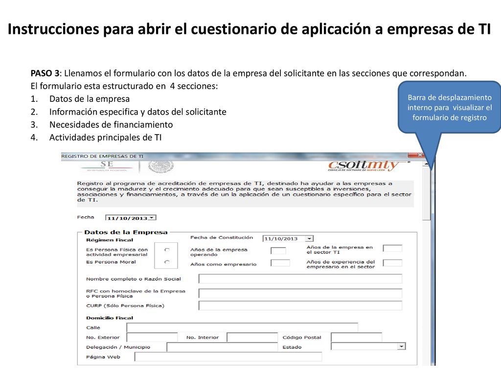 Instrucciones para abrir el cuestionario de aplicación a empresas de TI