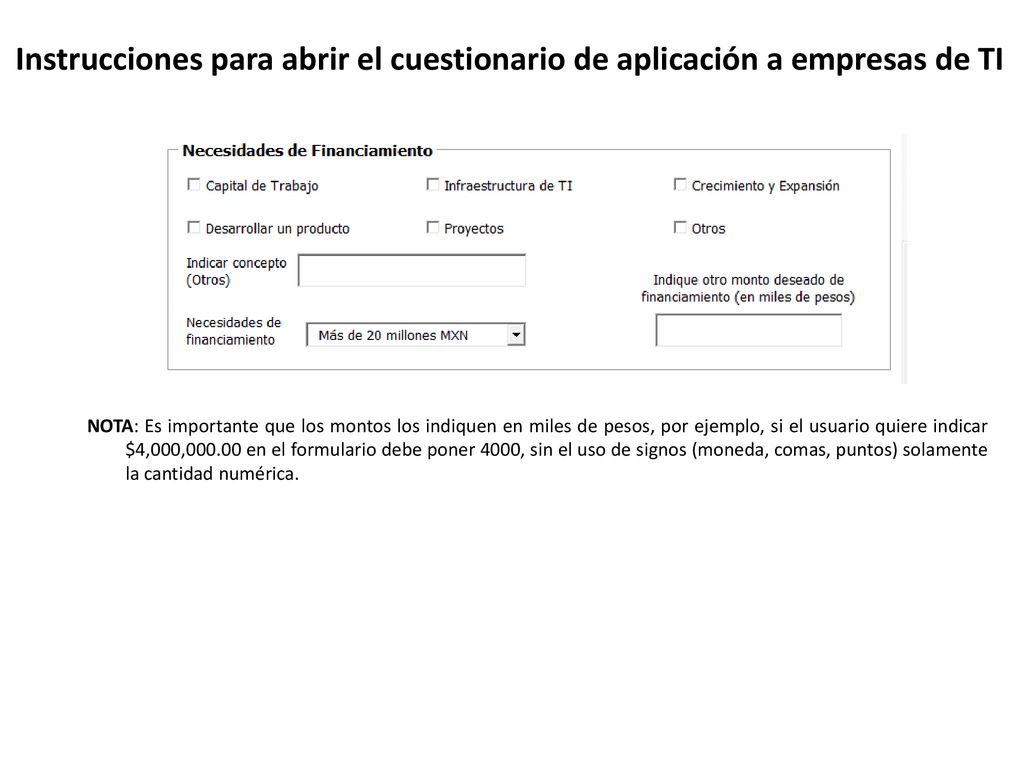 Instrucciones para abrir el cuestionario de aplicación a empresas de TI